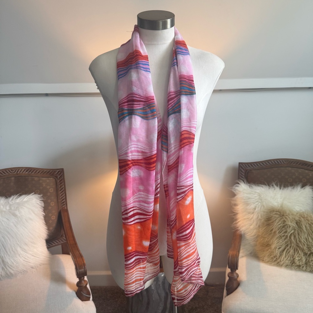 Vintage Pink and Orange Abstract Silk Scarf
